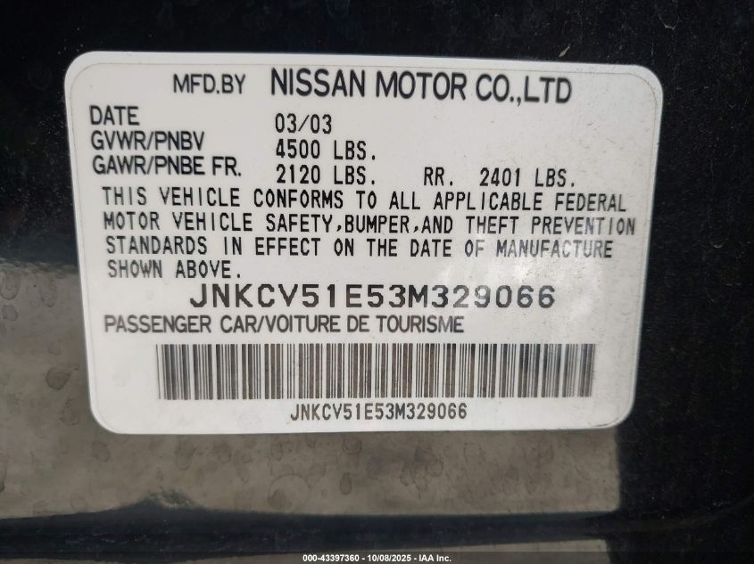 2003 Infiniti G35 Luxury Leather VIN: JNKCV51E53M329066 Lot: 43397360