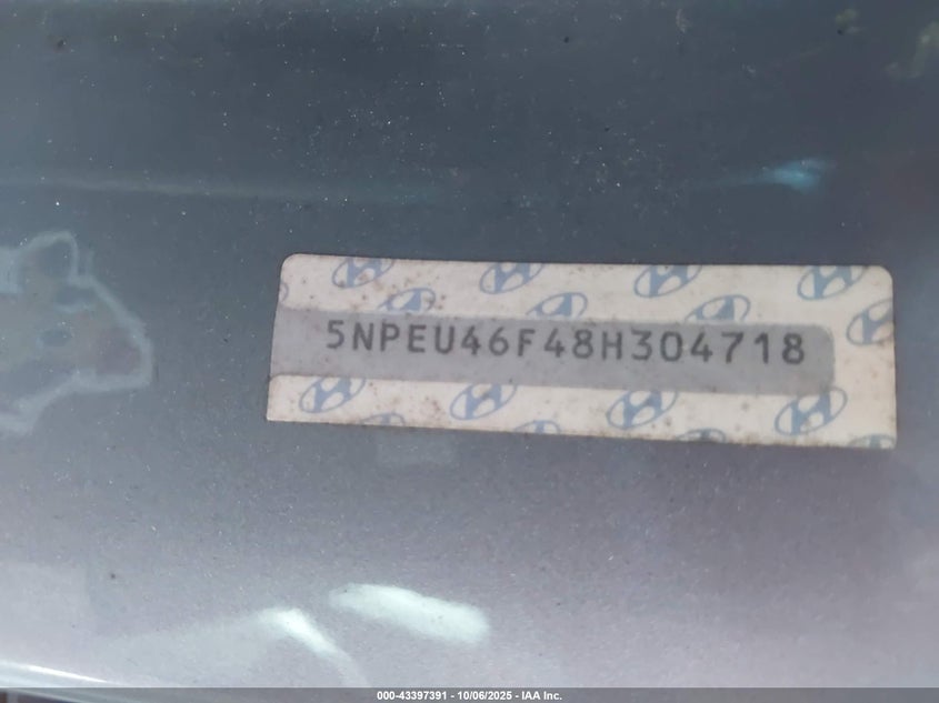 2008 Hyundai Sonata Limited V6/Se V6 VIN: 5NPEU46F48H304718 Lot: 43397391