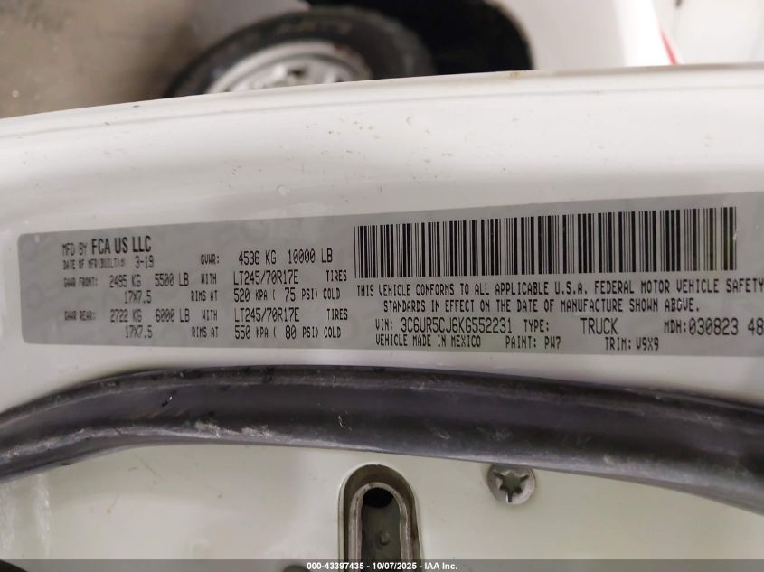 2019 Ram 2500 VIN: 3C6UR5CJ6KG552231 Lot: 43397435