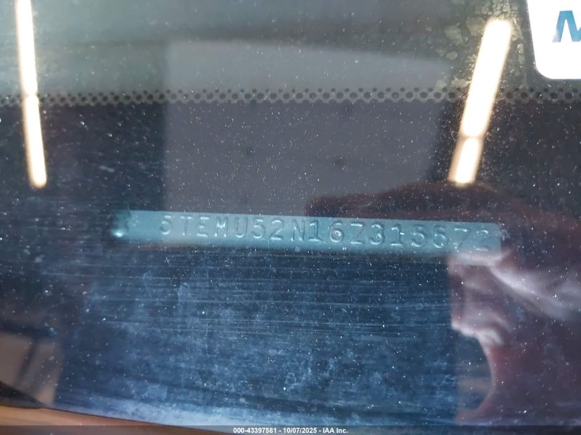 2006 Toyota Tacoma Base V6 VIN: 5TEMU52N16Z315572 Lot: 43397581