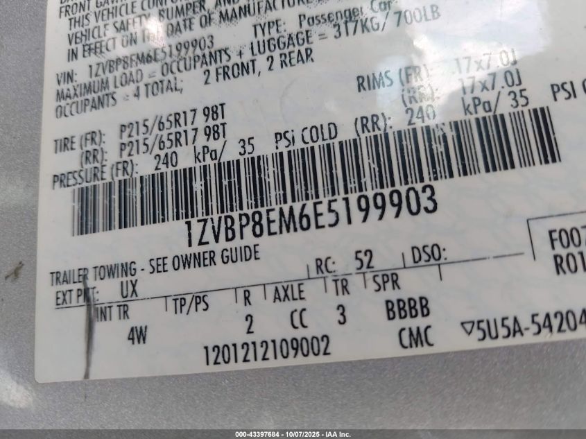 2014 Ford Mustang V6 Premium VIN: 1ZVBP8EM6E5199903 Lot: 43397684