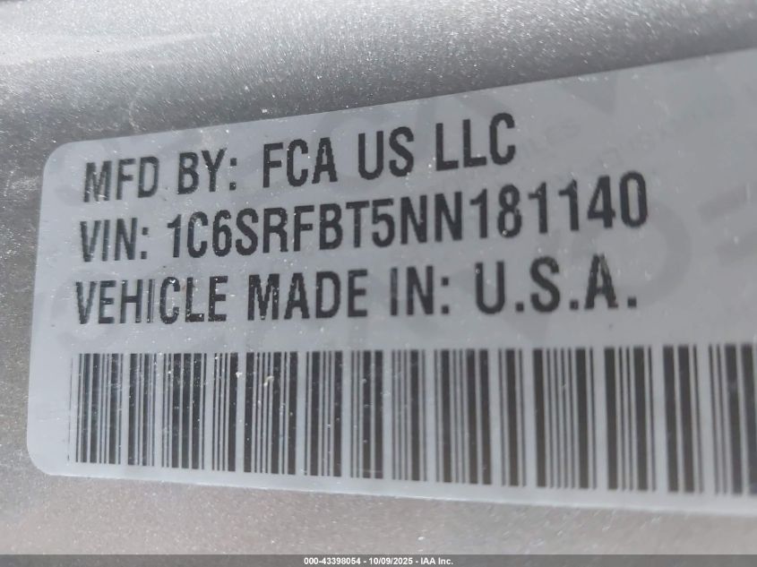 2022 Ram 1500 Big Horn 4X4 6'4 Box VIN: 1C6SRFBT5NN181140 Lot: 43398054