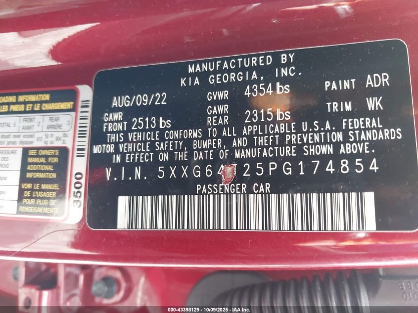 2023 Kia K5 Gt-Line VIN: 5XXG64J25PG174854 Lot: 43398129
