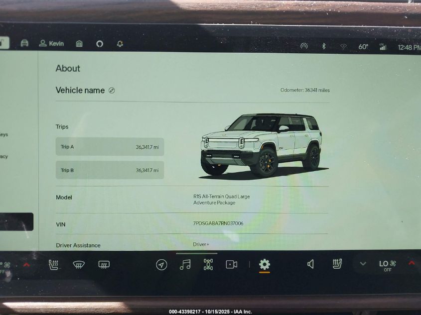 2024 Rivian R1S Adventure Quad Motor Large Pack VIN: 7PDSGABA7RN037006 Lot: 43398217