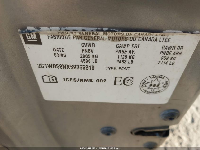 2006 Chevrolet Impala Ls VIN: 2G1WB58NX69365813 Lot: 43398252