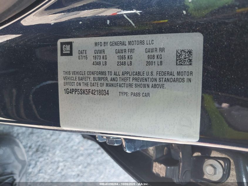 2015 Buick Verano VIN: 1G4PP5SK5F4218034 Lot: 43398284