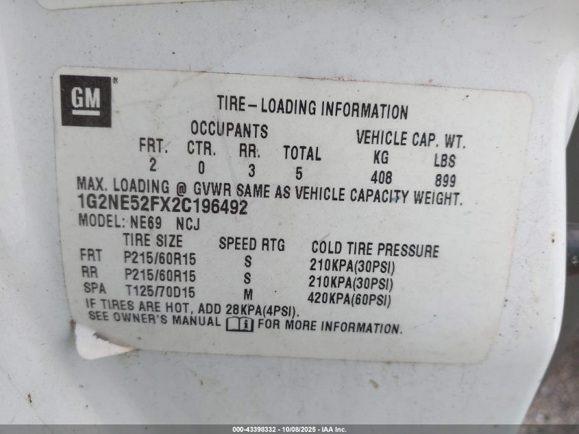 2002 Pontiac Grand Am Se VIN: 1G2NE52FX2C196492 Lot: 43398332