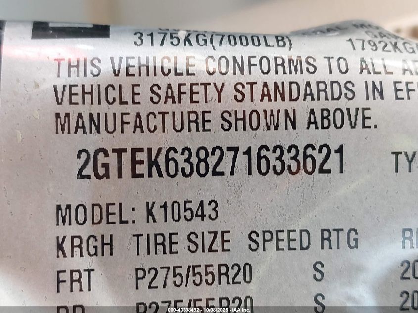 2007 GMC Sierra 1500 Denali VIN: 2GTEK638271633621 Lot: 43398492
