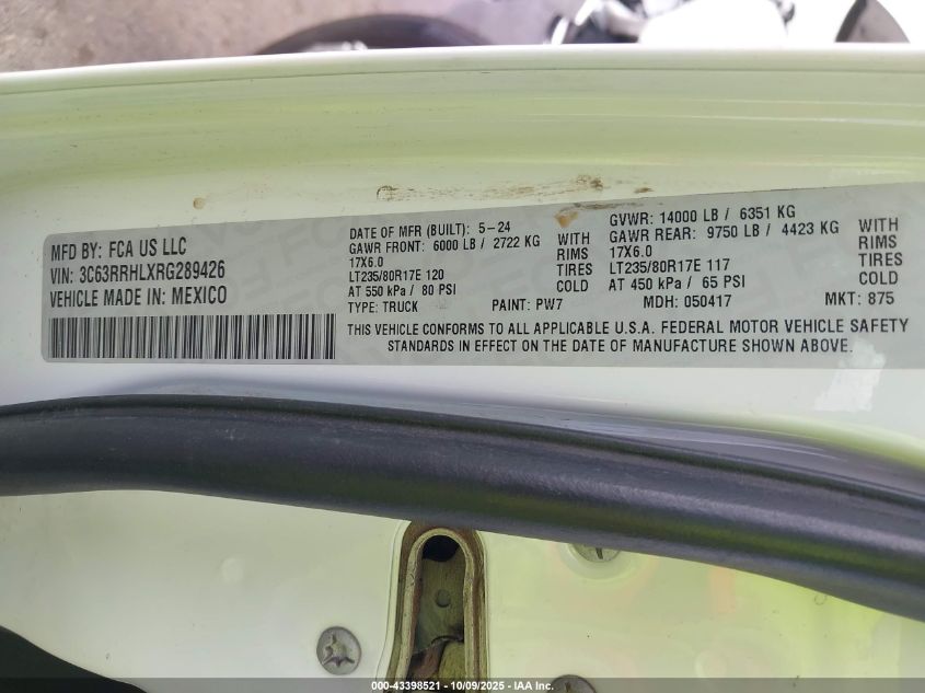 2024 Ram 3500 Big Horn 4X4 8' Box VIN: 3C63RRHLXRG289426 Lot: 43398521