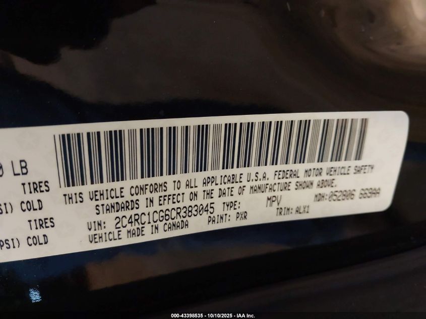 2012 Chrysler Town & Country Touring-L VIN: 2C4RC1CG6CR383045 Lot: 43398535