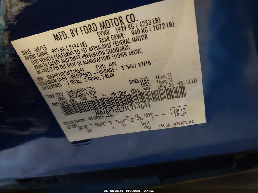 2018 FORD ECOSPORT SE MAJ6P1UL2JC214641