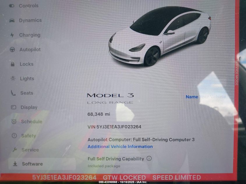 2018 Tesla Model 3 Long Range/Mid Range VIN: 5YJ3E1EA3JF023264 Lot: 43398568