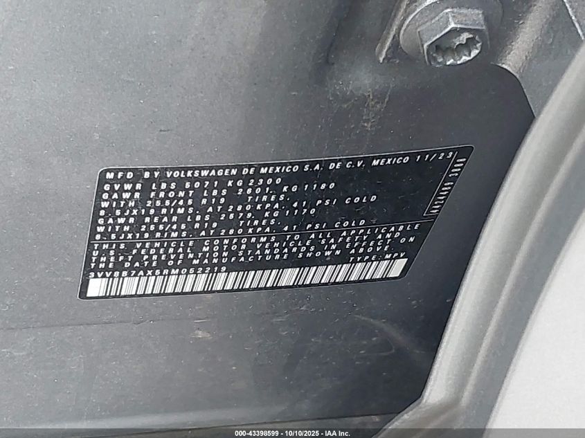 2024 Volkswagen Tiguan 2.0T Se R-Line Black VIN: 3VV8B7AX5RM052219 Lot: 43398599