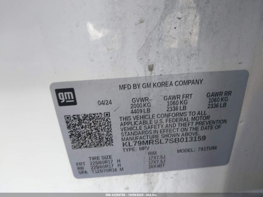 2025 Chevrolet Trailblazer Awd Lt VIN: KL79MRSL7SB013159 Lot: 43398768