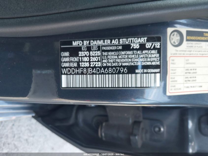 2013 Mercedes-Benz E 350 4Matic VIN: WDDHF8JB4DA680796 Lot: 43398869