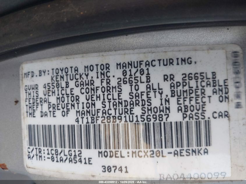 2003 Toyota Avalon Xls VIN: 4T1BF28B53U285392 Lot: 43398912