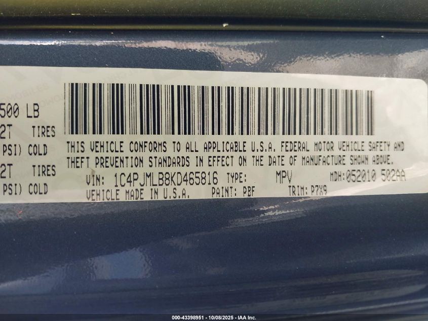 2019 Jeep Cherokee Latitude Plus 4X4 VIN: 1C4PJMLB8KD465816 Lot: 43398951