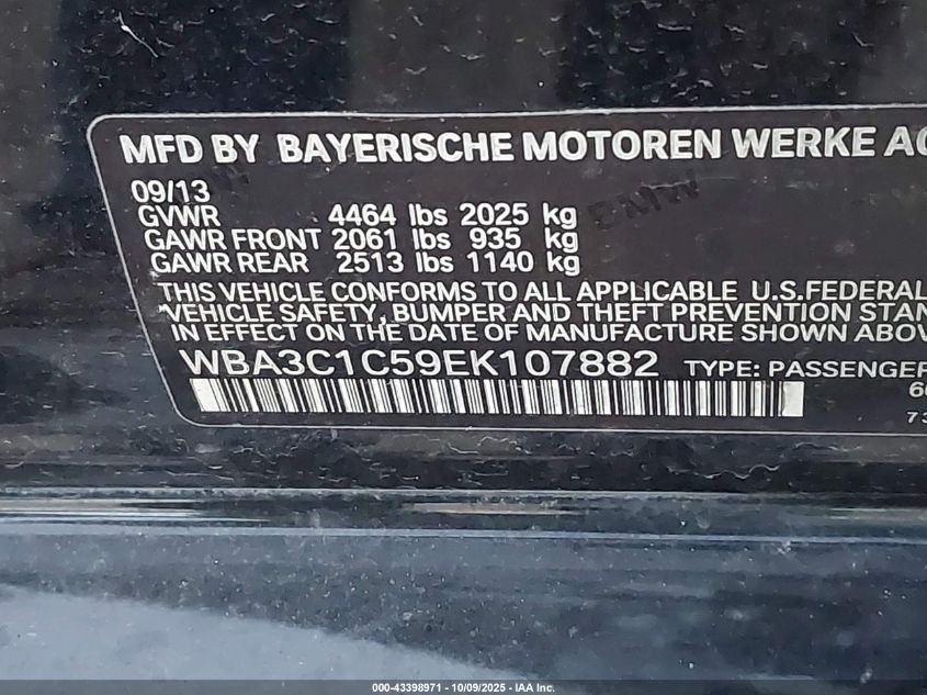 2014 BMW 328I VIN: WBA3C1C59EK107882 Lot: 43398971