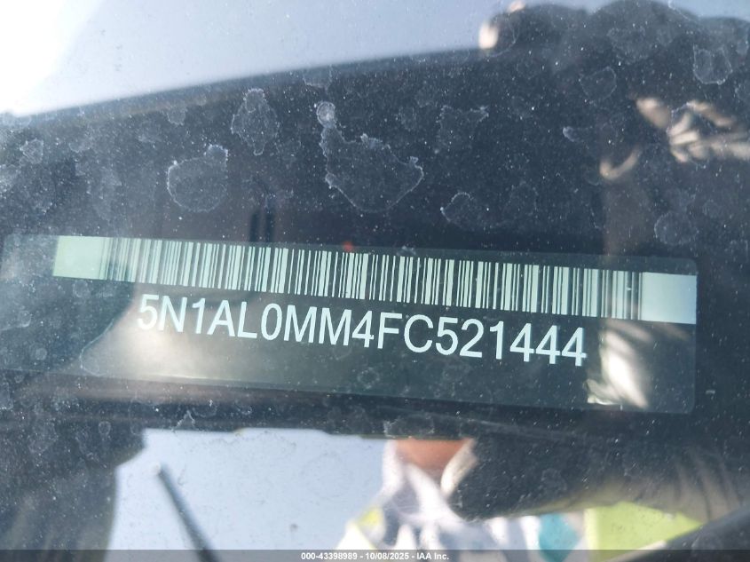 2015 Infiniti Qx60 VIN: 5N1AL0MM4FC521444 Lot: 43398989