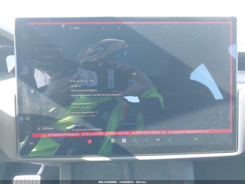 2023 Tesla Model S Dual Motor All-Wheel Drive/Standard Range VIN: 5YJSA1E51PF529274 Lot: 43398990