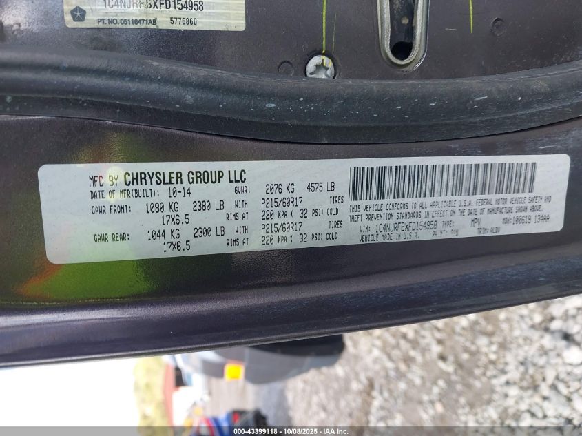 2015 Jeep Patriot High Altitude Edition VIN: 1C4NJRFBXFD154958 Lot: 43399118