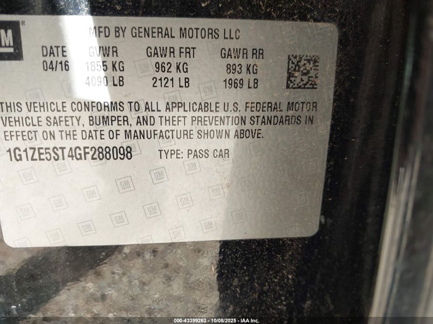 2016 Chevrolet Malibu 1Lt VIN: 1G1ZE5ST4GF288098 Lot: 43399262