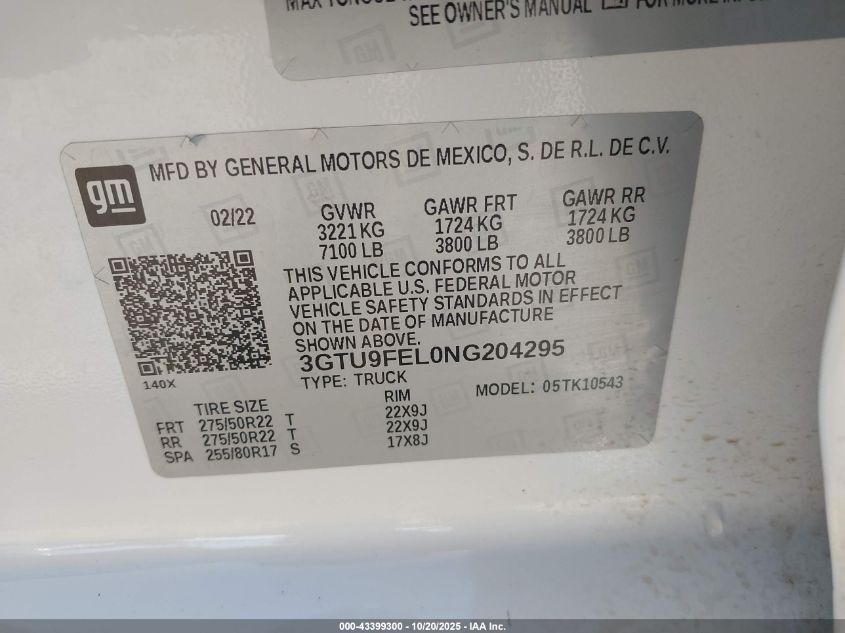 2022 GMC Sierra 1500 Limited 4Wd Short Box Denali VIN: 3GTU9FEL0NG204295 Lot: 43399300