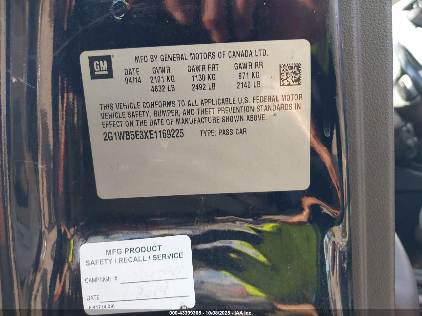 2014 Chevrolet Impala Limited Lt VIN: 2G1WB5E3XE1169225 Lot: 43399365