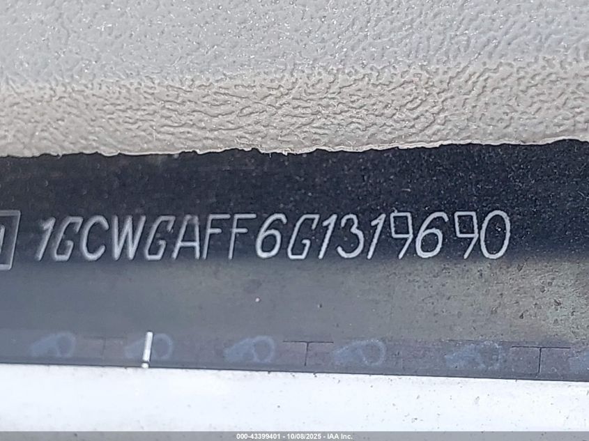 2016 Chevrolet Express 2500 Work Van VIN: 1GCWGAFF6G1319690 Lot: 43399401