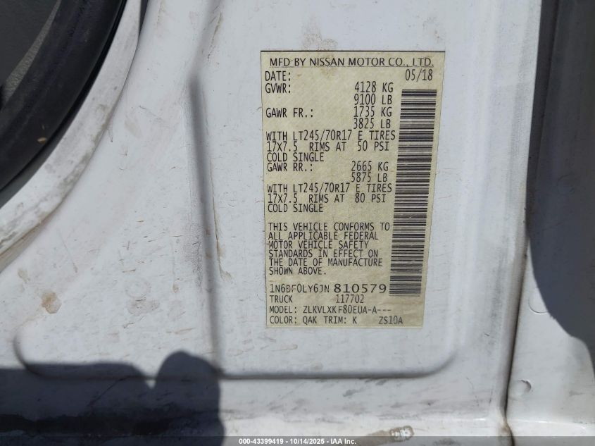 2018 Nissan Nv Cargo Nv2500 Hd Sv V6 VIN: 1N6BF0LY6JN810579 Lot: 43399419