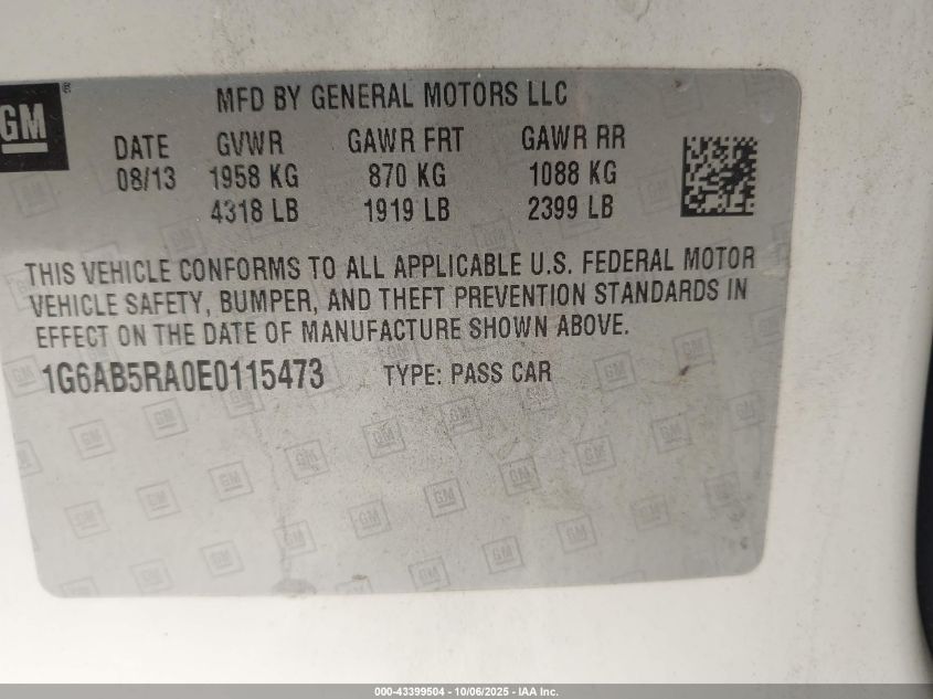 2014 Cadillac Ats Luxury VIN: 1G6AB5RA0E0115473 Lot: 43399504