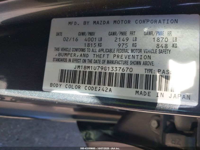 2016 Mazda Mazda3 I Sport VIN: JM1BM1U79G1337670 Lot: 43399669