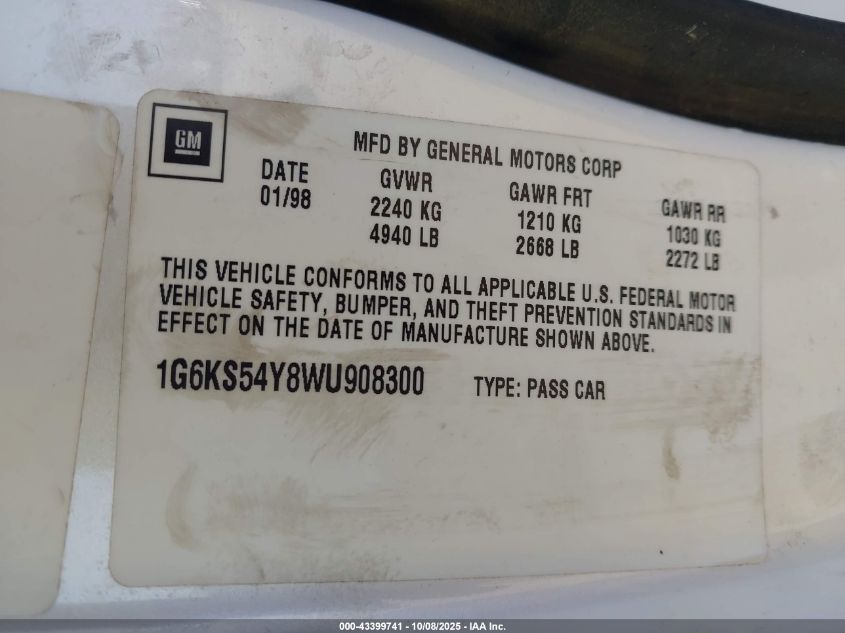 1998 Cadillac Seville Sls VIN: 1G6KS54Y8WU908300 Lot: 43399741