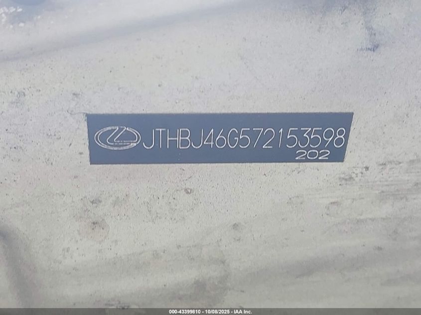 2007 Lexus Es 350 VIN: JTHBJ46G572153598 Lot: 43399810