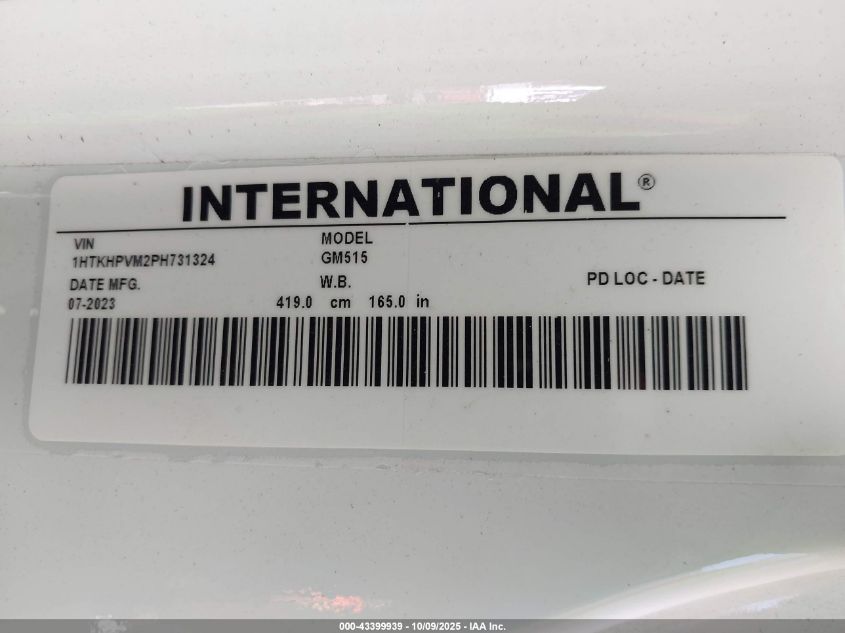 2023 Chevrolet Silverado Md Work Truck VIN: 1HTKHPVM2PH731324 Lot: 43399939