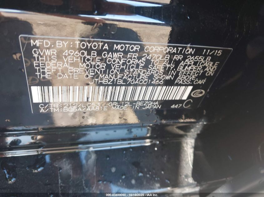 2016 Lexus Gs 350 VIN: JTHBZ1BL7GA001466 Lot: 43400060