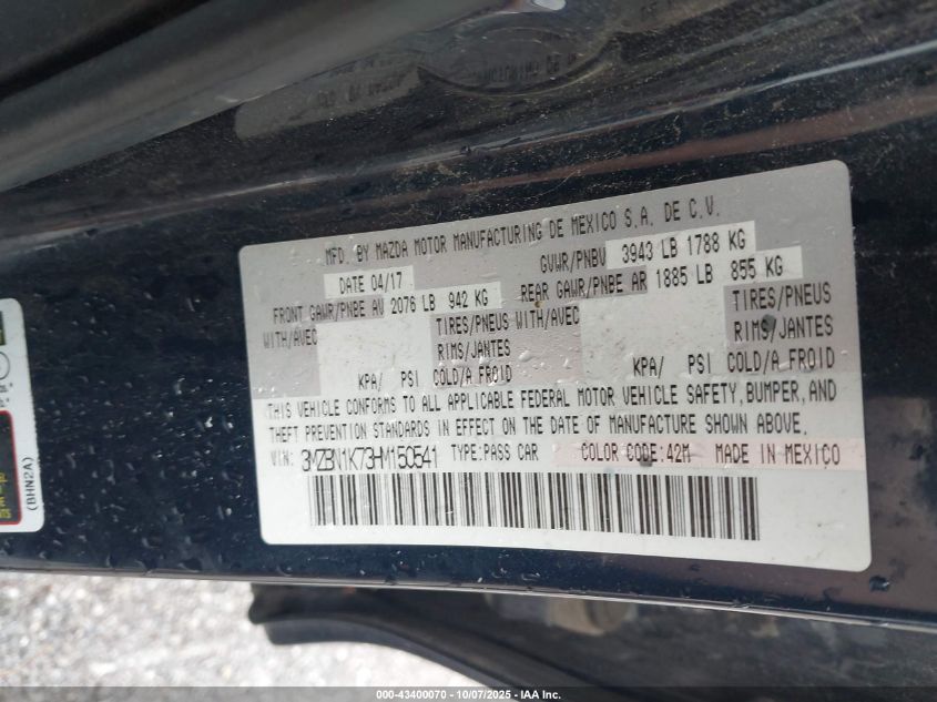 2017 Mazda Mazda3 Sport VIN: 3MZBN1K73HM150541 Lot: 43400070