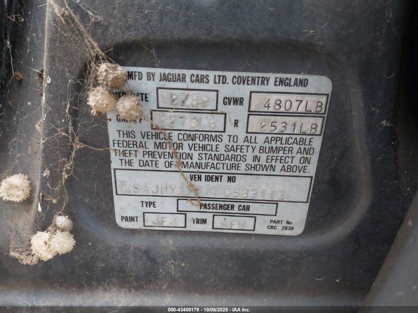 1989 Jaguar Xj6 VIN: SAJHY154XKC583113 Lot: 43400176