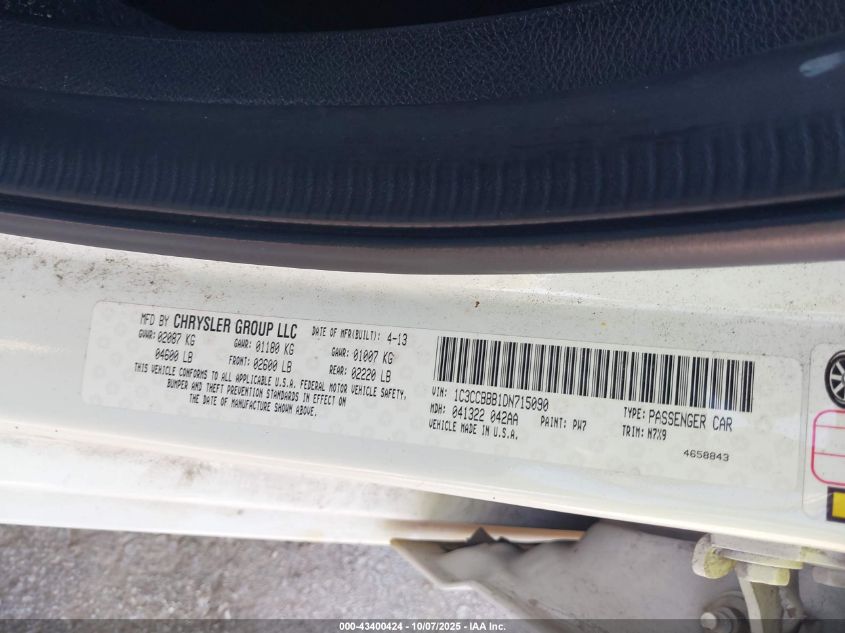 2013 Chrysler 200 Touring VIN: 1C3CCBBB1DN715090 Lot: 43400424