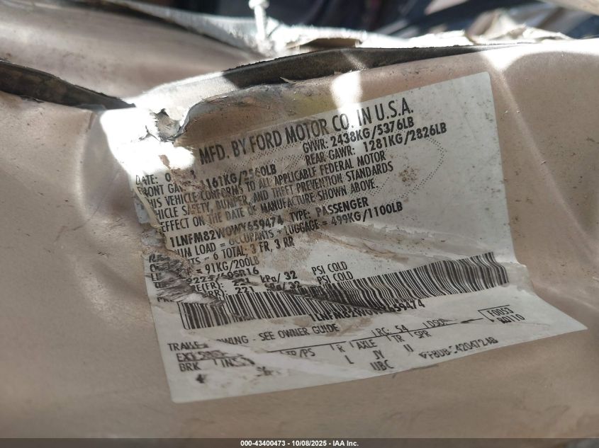 1998 Lincoln Town Car Signature VIN: 1LNFM82W0WY659474 Lot: 43400473