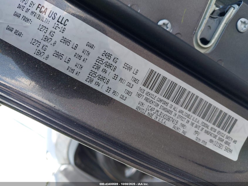 2019 Jeep Cherokee Altitude 4X4 VIN: 1C4PJMLB1KD367419 Lot: 43400589