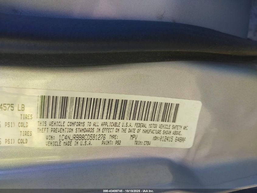 2012 Jeep Patriot Sport VIN: 1C4NJRBB8CD591276 Lot: 43400745