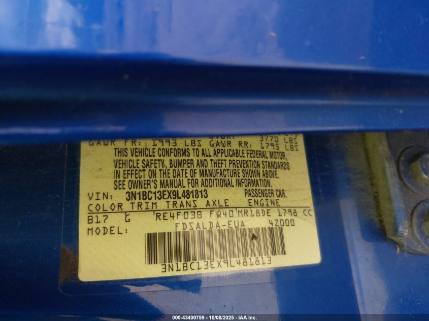2009 Nissan Versa 1.8S VIN: 3N1BC13EX9L481813 Lot: 43400759