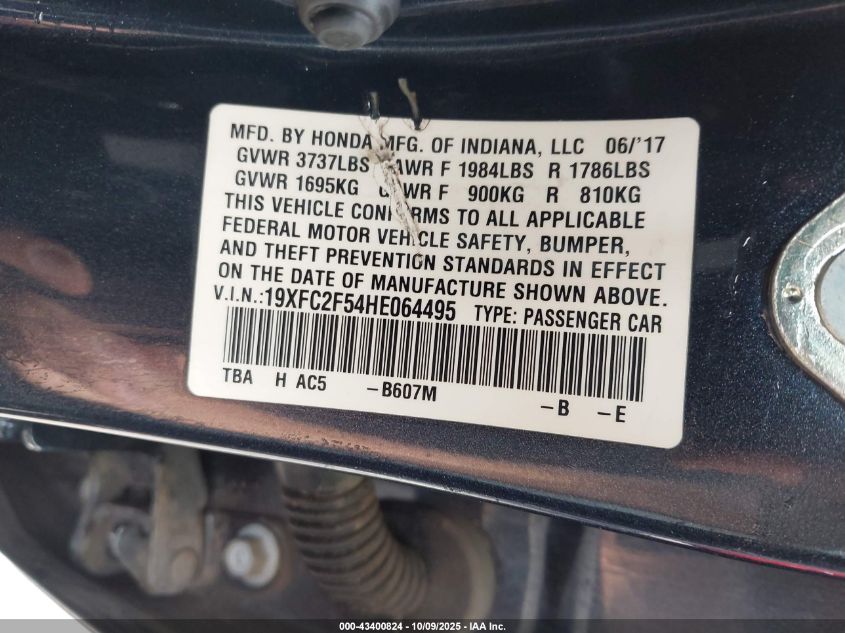2017 Honda Civic Lx VIN: 19XFC2F54HE064495 Lot: 43400824