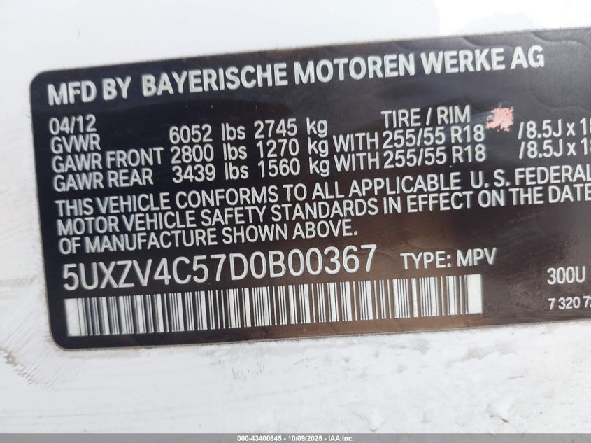 2013 BMW X5 XDRIVE35I/XDRIVE35I PREMIUM/XDRIVE35I SPORT ACTIVITY 5UXZV4C57D0B00367