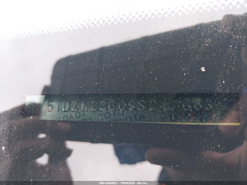 2009 Toyota Sienna Xle VIN: 5TDZK22C09S247663 Lot: 43400921