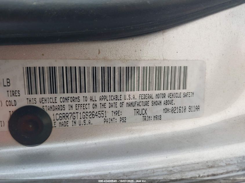 2016 Ram 1500 Big Horn VIN: 1C6RR7GT1GS264551 Lot: 43400949