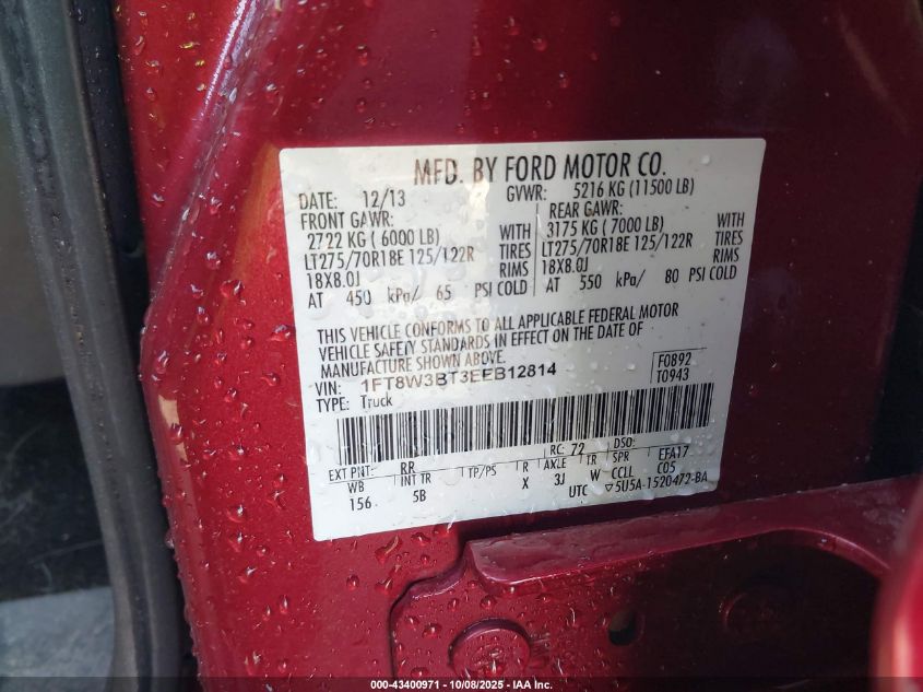 2014 Ford F-350 Lariat VIN: 1FT8W3BT3EEB12814 Lot: 43400971