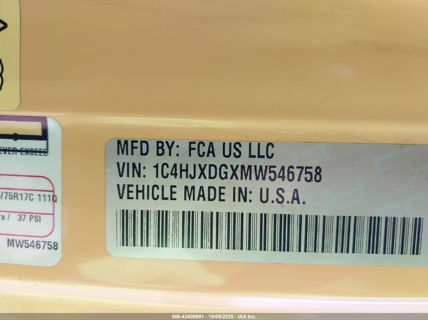 2021 Jeep Wrangler Unlimited Willys 4X4 VIN: 1C4HJXDGXMW546758 Lot: 43400991