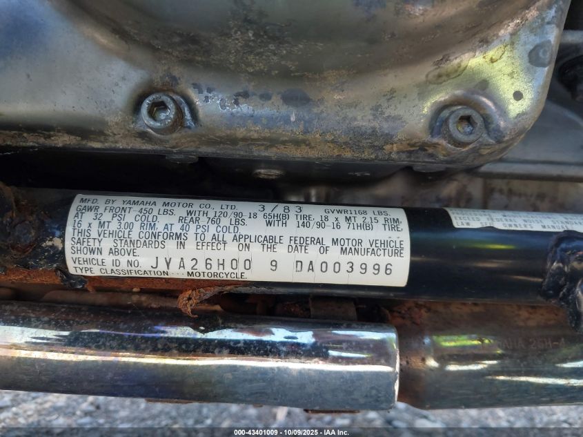 1983 Yamaha Xvz12 T VIN: JYA26H009DA003996 Lot: 43401009